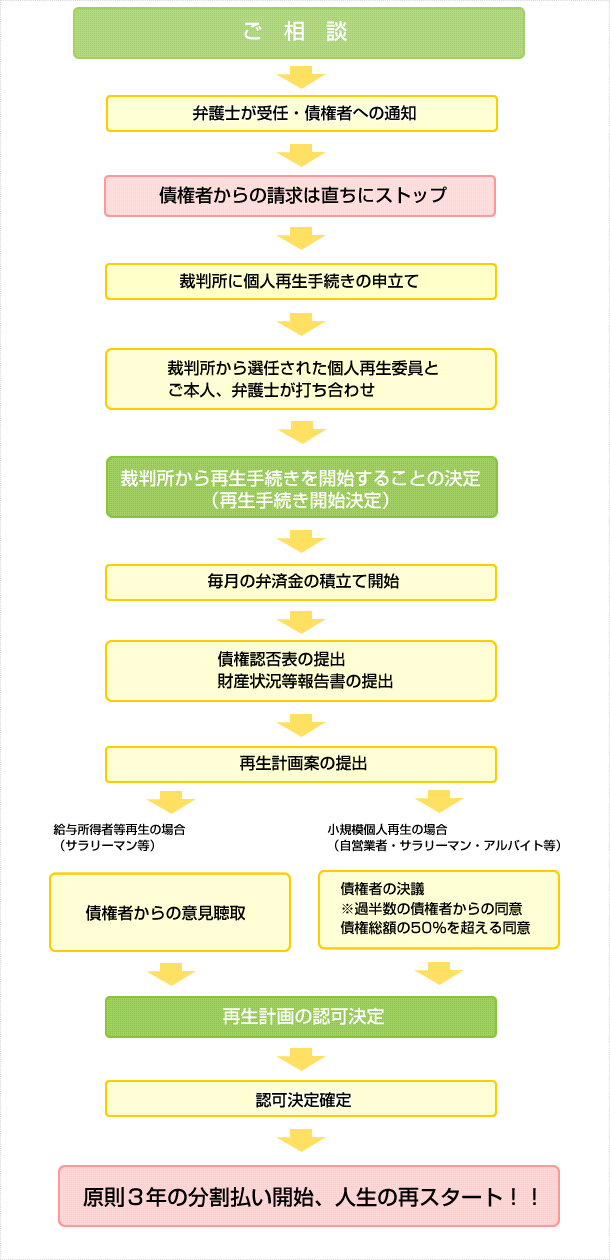 個人再生手続きの流れ（東京地方裁判所の場合）